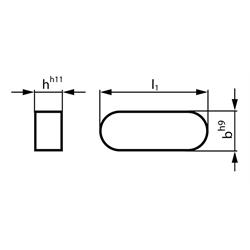 Passfeder DIN 6885-1 Form A 8 x 7 x 50 mm Material 1.4571, Technische Zeichnung