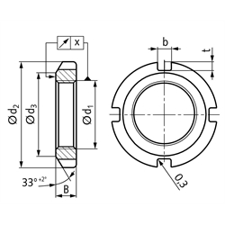 Nutmutter DIN 70852 M60x1,5 Edelstahl 1.4301, Technische Zeichnung