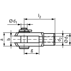 Gabelgelenk DIN 71752 mit Splintbolzen Größe 12 x 48 Rechtsgewinde Stahl verzinkt , Technische Zeichnung