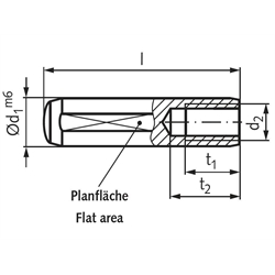 Zylinderstift DIN 7979 Stahl gehärtet Durchmesser 14m6 Länge 90mm mit Innengewinde M8, Technische Zeichnung
