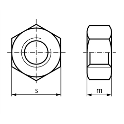 Sechskantmutter DIN 934 Stahl Festigkeit 8 verzinkt Gewinde M20 links , Technische Zeichnung