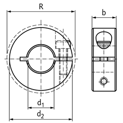 Geschlitzter Klemmring Aluminium Bohrung 0,375 Zoll = 9,525mm mit Schraube DIN 912 A2-70, Technische Zeichnung