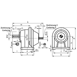 Stirnradgetriebe BT1 Größe 4 i=6,62 Bauform B3 (Betriebsanleitung im Internet unter www.maedler.de im Bereich Downloads), Technische Zeichnung