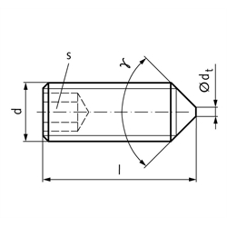Gewindestift ISO 4027 (ex DIN 914) mit Innensechskant und Spitze Stahl 45H M6 x 25mm, Technische Zeichnung