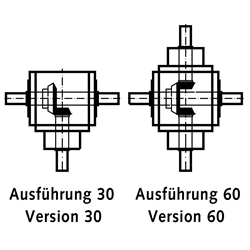 Miniatur-Kegelradgetriebe MKU Bauart L Größe 045 Ausführung 60 Übersetzung 3:1, Technische Zeichnung