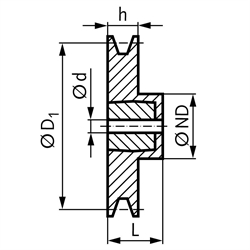 Keilriemenscheibe aus Aluminium Profil XPA, SPA und A (13) 1-rillig Nenndurchmesser 315mm, Technische Zeichnung
