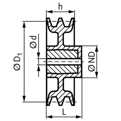 Keilriemenscheibe aus Aluminium Profil XPB, SPB und B (17) 2-rillig Nenndurchmesser 112mm, Technische Zeichnung