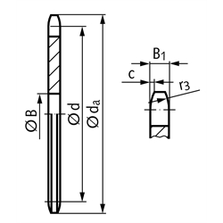 Kettenradscheibe KRL ohne Nabe 20 B-1 1 1/4x3/4" 20 Zähne Mat. Stahl , Technische Zeichnung