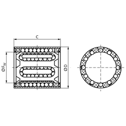 Linearkugellager KB-1 ISO-Reihe 1 Premium rostfrei mit Doppellippendichtung für Wellendurchmesser 50mm, Technische Zeichnung