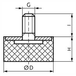 Gummi-Metall-Anschlagpuffer MGS Durchmesser 10mm Höhe 15mm Gewinde M4x10 , Technische Zeichnung