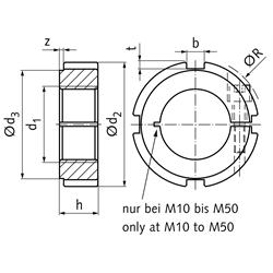 Nutmutter KMMR geschlitzt mit Klemmschraube Größe 1 Gewinde M12x1 Material rostfreier Stahl, Technische Zeichnung