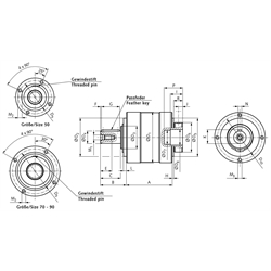 Planetengetriebe MPL Größe 50 Übersetzung i=25 2-stufig, Technische Zeichnung
