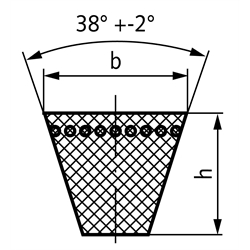 Schmalkeilriemen Profil SPA Wirklänge 1400mm , Technische Zeichnung