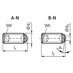 Kugeldruckschraube Edelstahl Form A-N M8 x 30mm, Technische Zeichnung