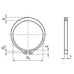 Sicherungsring DIN 471 25mm Edelstahl 1.4122 Achtung: Reduzierte Federkräfte und abweichende mechanische Eigenschaften gegenüber Federstahl, Technische Zeichnung