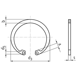 Sicherungsring DIN 472 58mm Edelstahl 1.4122 Achtung: Reduzierte Federkräfte und abweichende mechanische Eigenschaften gegenüber Federstahl, Technische Zeichnung