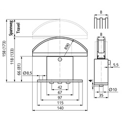 Kettenspanner SPANN-BOX® Größe 1 kurz hohe Spannkraft 16 B-1 Edelstahl, Technische Zeichnung