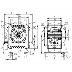 Schneckengetriebe ZM/I Ausführung HL Größe 80 i=26,5:1 (Betriebsanleitung im Internet unter www.maedler.de im Bereich Downloads), Technische Zeichnung