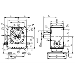 Schneckengetriebe ZM/I Ausführung A Größe 40 i=7,25:1 Abtriebswelle Seite 6 (Betriebsanleitung im Internet unter www.maedler.de im Bereich Downloads), Technische Zeichnung