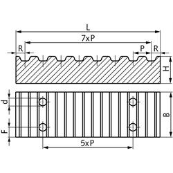 Klemmplatte aus Aluminium für Zahnriemen Profil XL Riemenbreite 037 , Technische Zeichnung