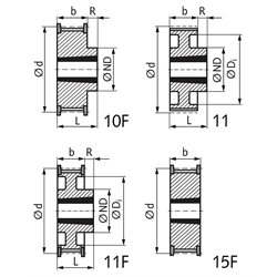 Zahnriemenrad aus Stahl Profil AT10 42 Zähne für Riemenbreite 16mm für Taper-Spannbuchse 2012, Technische Zeichnung