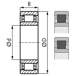 SKF Zylinderrollenlager NU 202 ECP einreihig Innen-Ø 15mm Außen-Ø 35mm Breite 11mm, Technische Zeichnung